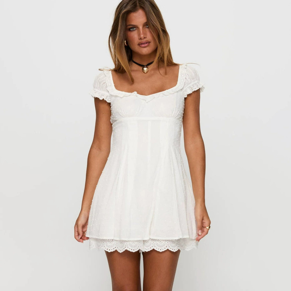 ZARA White Lace Square Neck Sweet Patchwork Mini Dress Beach Vacation Photogenic